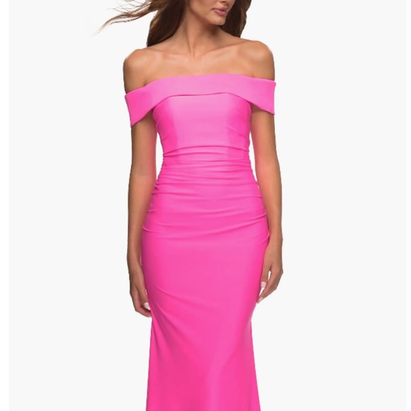 La Femme Off the Shoulder Neon Gown Size 8  WORN ONCE - Picture 1 of 5
